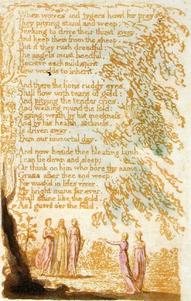 When Wolves and Tygers Howl..., deska 17 z Songs of Innocence, 1789 (reliéfní lept s wc na papíře) od William Blake