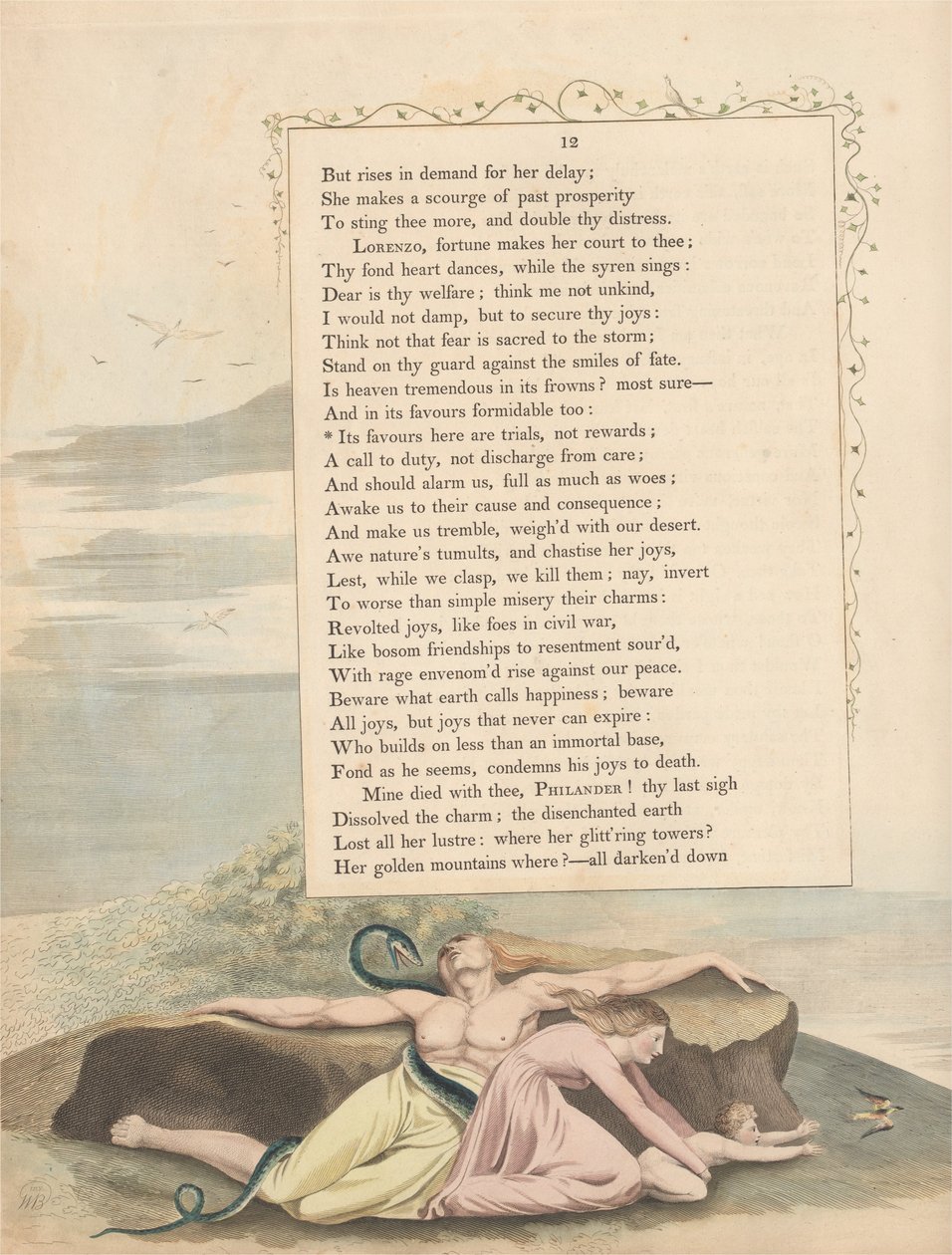 Myšlenky na noc mladých, strana 12, její přínosy jsou zkoušky, nikoli odměny od William Blake