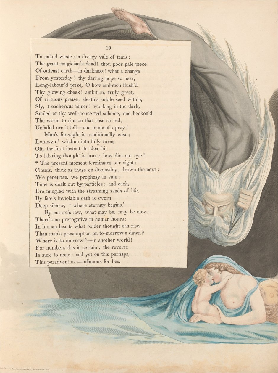 Myšlenky na noc mladých, strana 13, současný okamžik ukončuje náš zrak od William Blake