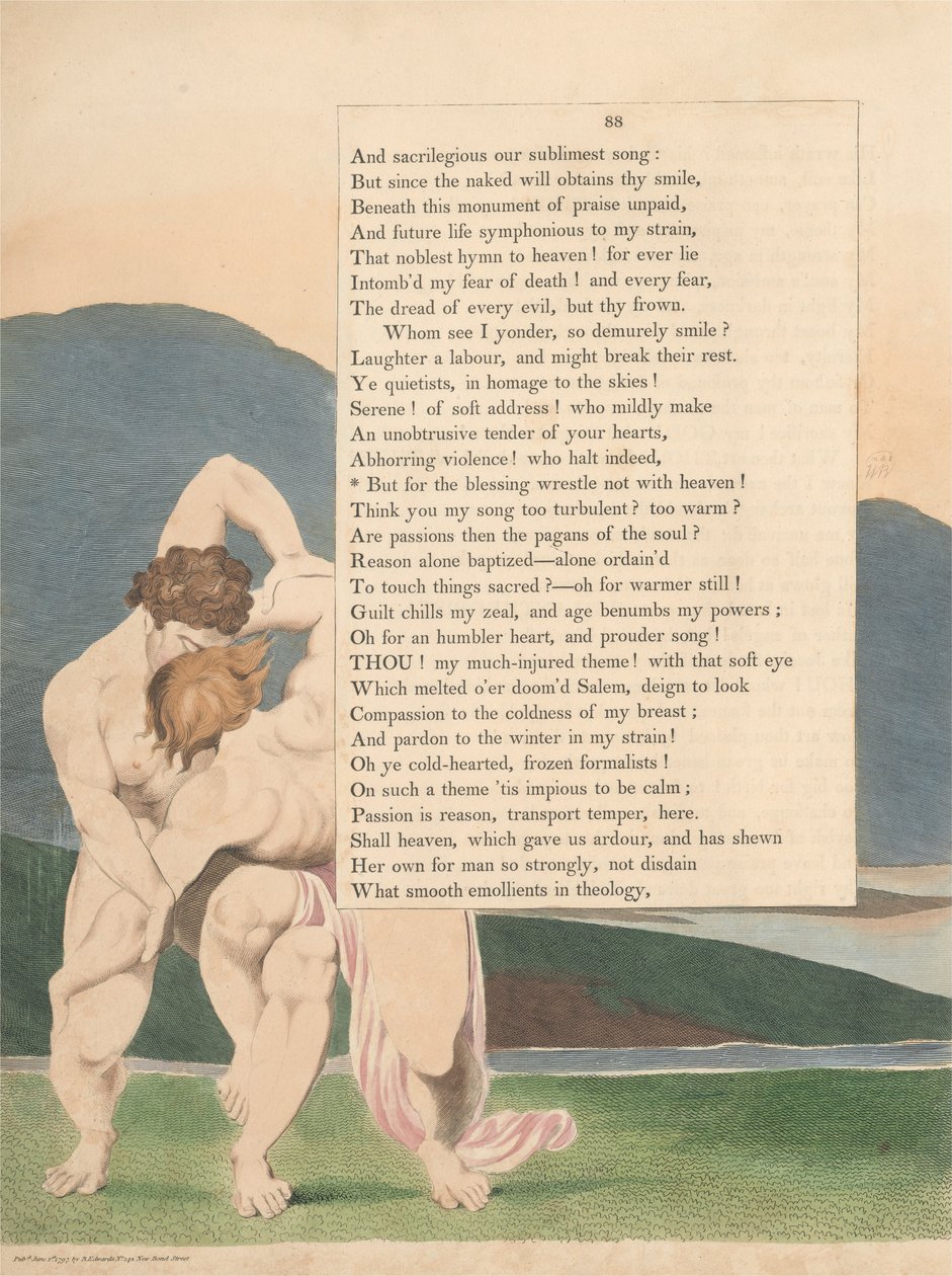 Myšlenky na noc mladých, strana 88, ale pro zápas požehnání ne s nebem od William Blake