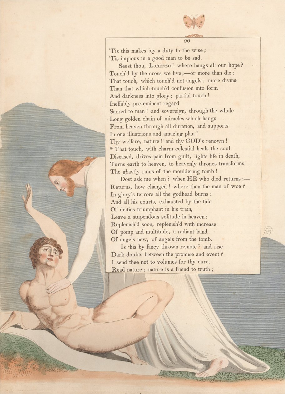 Myšlenky na noc mladých, strana 90, ten dotek, s kouzlem Nebeské uzdravuje duši od William Blake