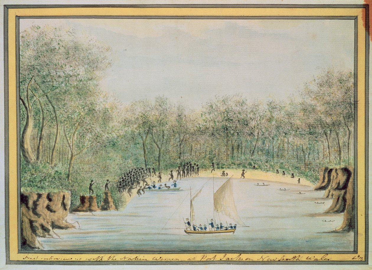 První rozhovor s domorodými ženami v Port Jackson, New South Wales, 1788 od William Bradley