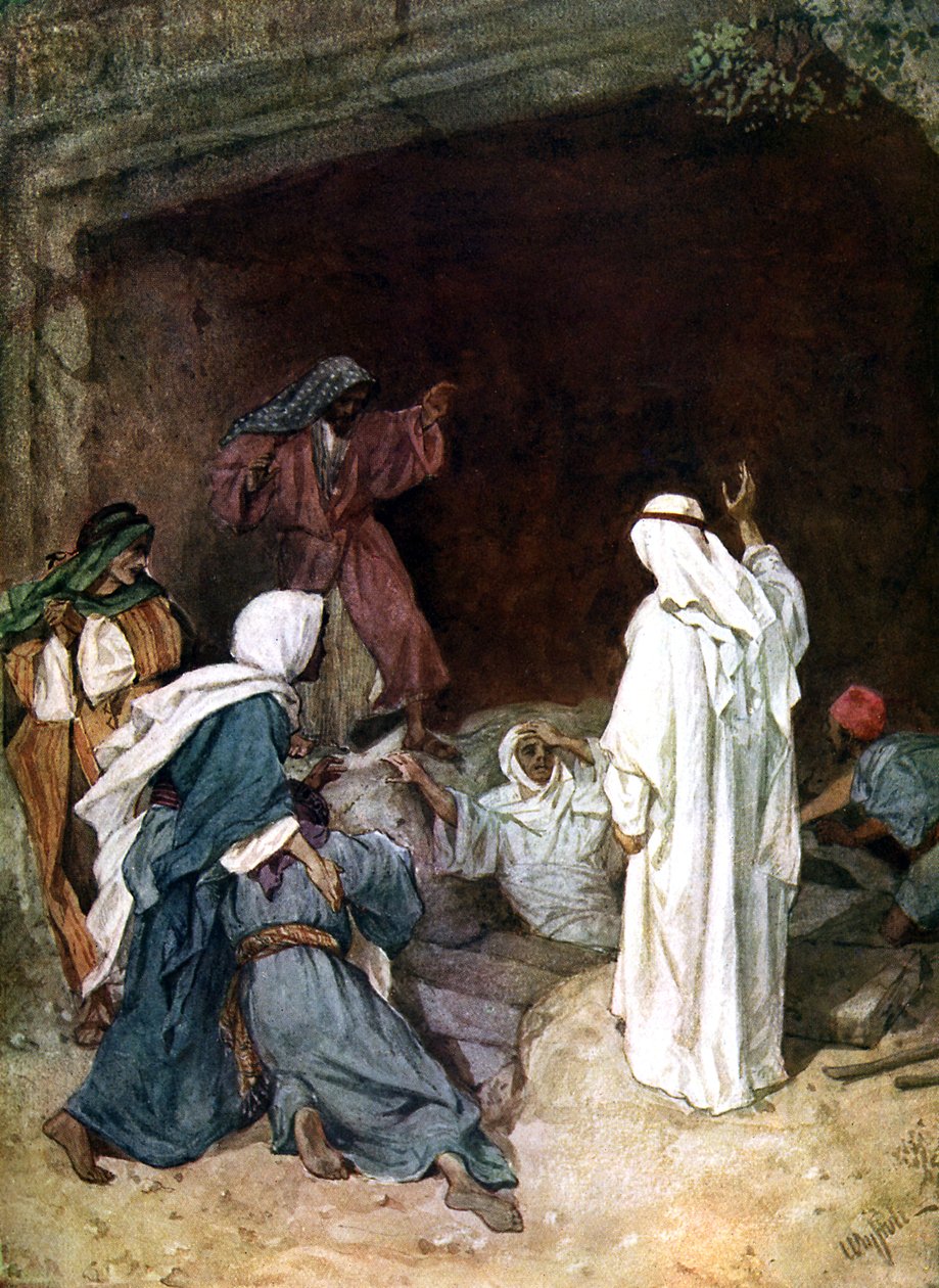 Ježíš zvedá Lazara - Bible od William Brassey Hole