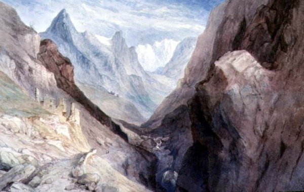 Pohled na Monte Viso a pramen řeky Pád od William Brockedon