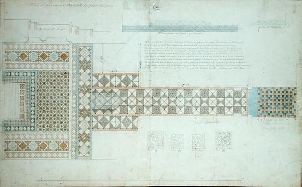 Design for a Pavement, Balliol College Chapel, Oxford, 1854-57 (černý inkoust, tužka a wc na papíře) od William Butterfield