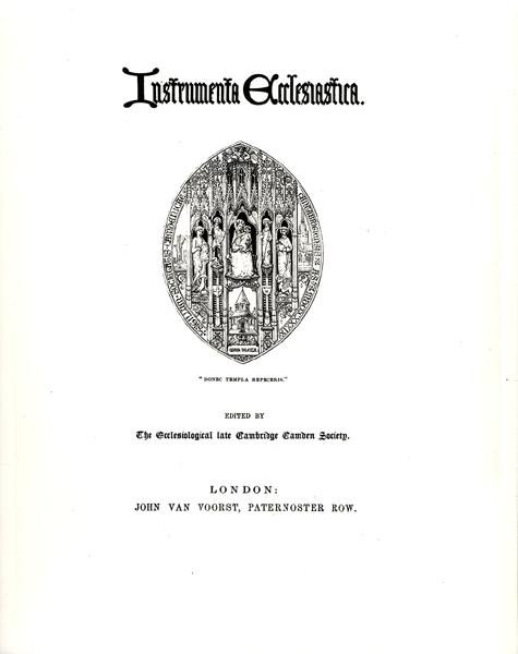 Titulní strana Instrumenta Ecclesiastica, řada jedna, publikovaná v roce 1847 od William Butterfield