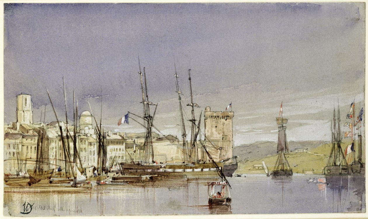 Marseille, kotvící lodě a obchodní loď, 1836 od William Callow