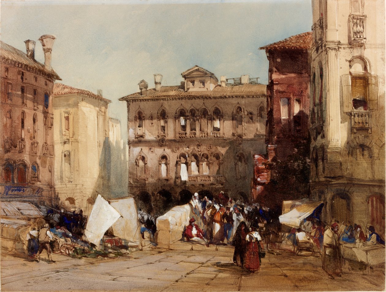 Palazzo Falier, Benátky, 1847 (bc und wc na papíře) od William Callow