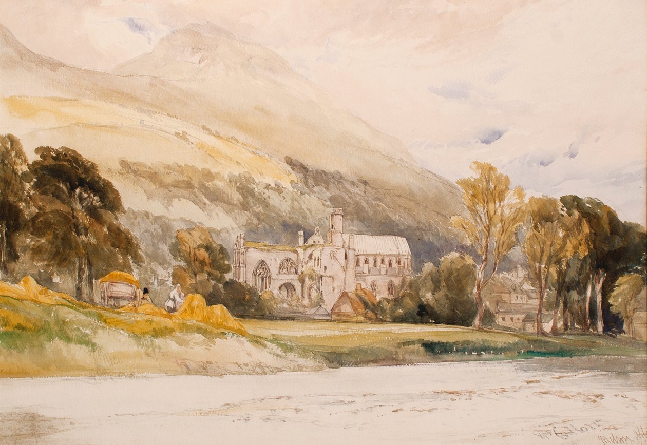Skotsko: Melrose Abbey, 1842 (tužka a wc na papíře) od William Callow