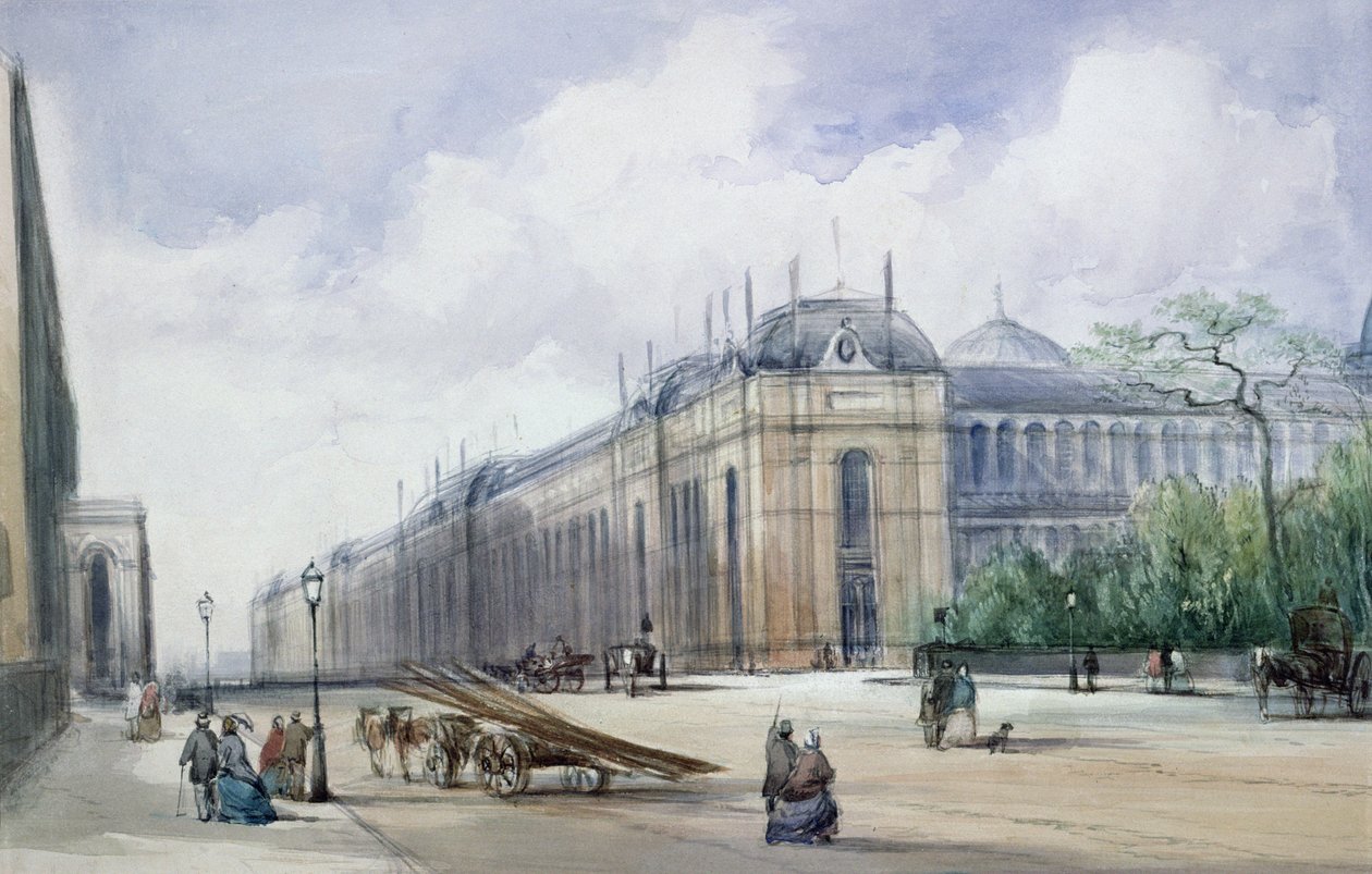 Jihovýchodní pohled na výstavní budovu z roku 1862 při pohledu podél Cromwell Road od William Callow