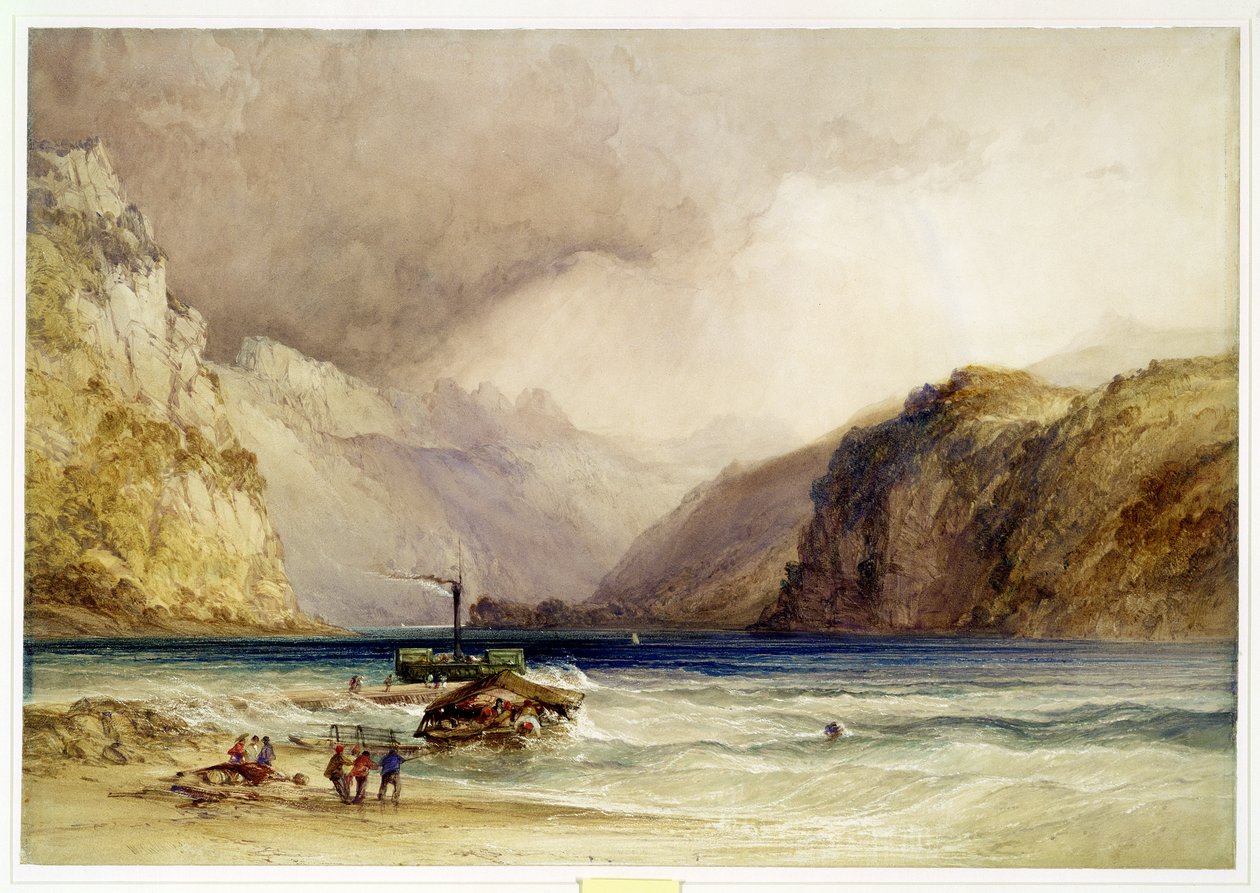 Wallenstadt, z Wesen, Švýcarsko, 1842 (wc a tělová barva na tkaném papíře) od William Callow