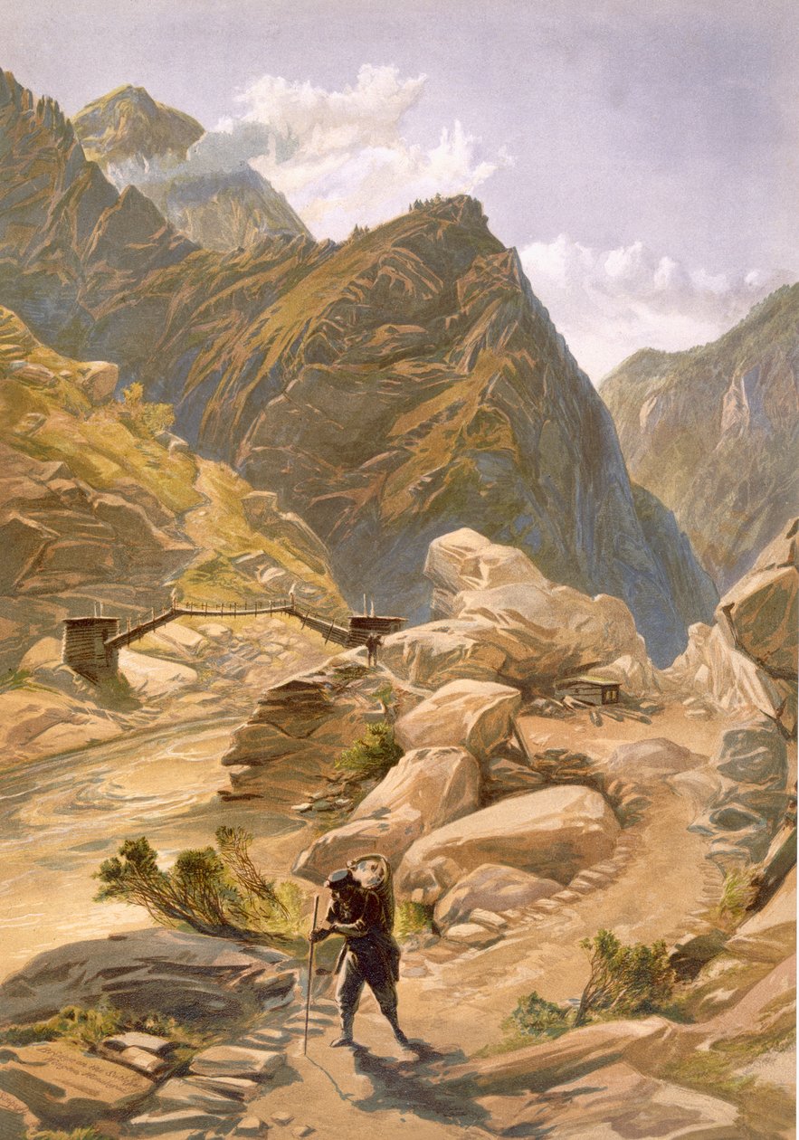 Most přes Sutlej u Wangtoo, z ‚Indie starověké a moderní‘, 1867 od William Crimea Simpson