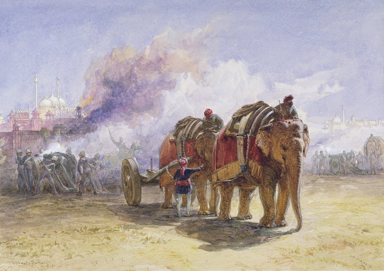 Elephant Battery, 1864 (wc přes grafit s barvou karoserie na papíře) od William Crimea Simpson