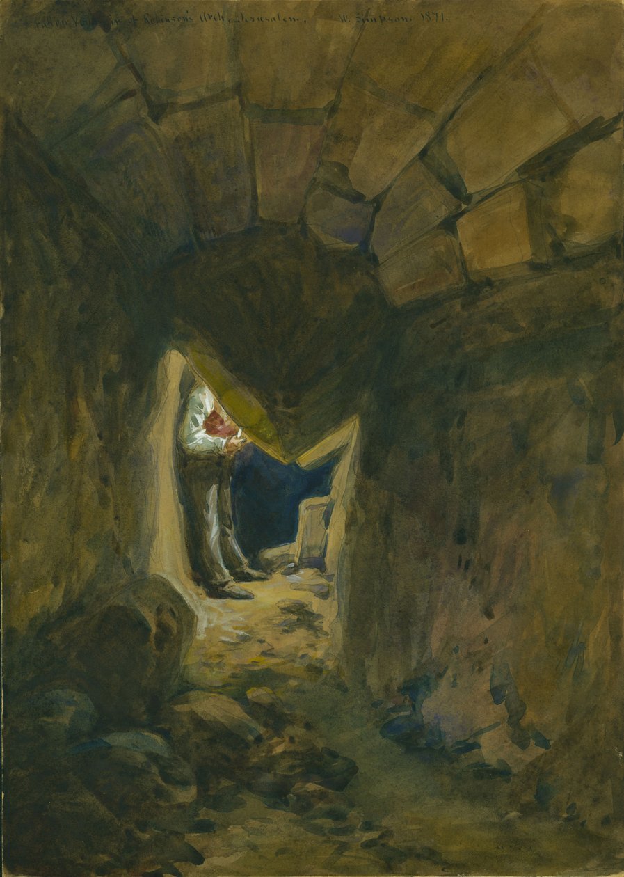 Spadlá věž Robinsonova oblouku, Jeruzalém, 1871 (čb a tužka na papíře) od William Crimea Simpson