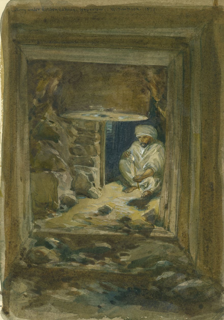 Galerie pod Golden Gateway, Jeruzalém, 1871 (wc a tužka na papíře) od William Crimea Simpson