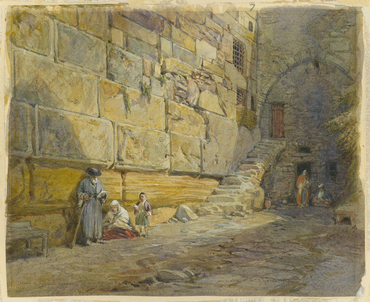 Nadpraží Barclayho dveří, poblíž místa nářků Židů, Jeruzalém, 1870 (čb a tužka na papíře) od William Crimea Simpson