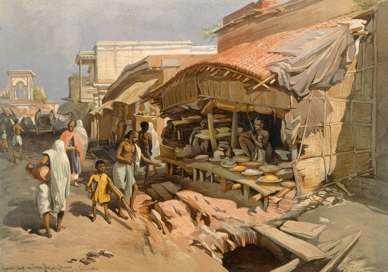 Nativní obchod na bazaru v Kalkatě, z „Indie starověké a moderní“, 1867 od William Crimea Simpson