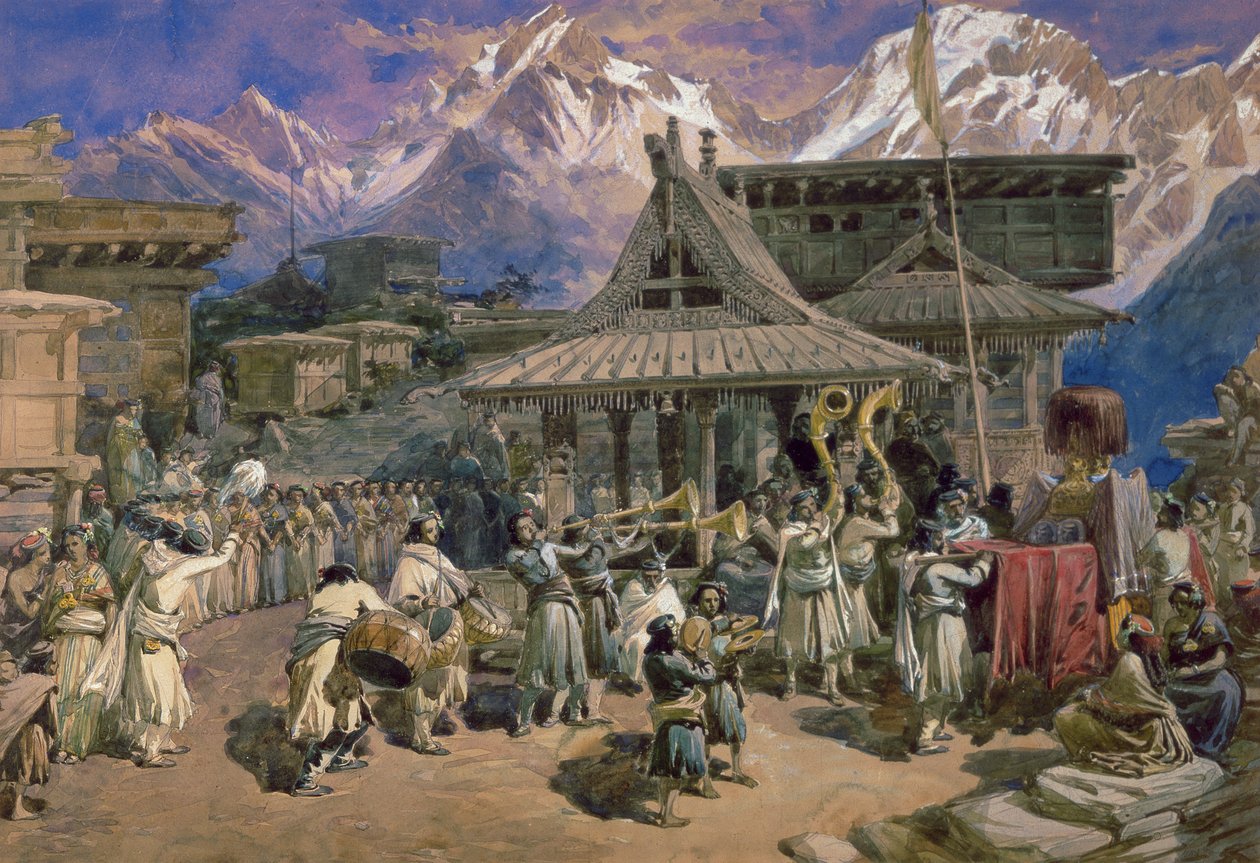 Puja at Chini Bashahr, Himalayas, c.1859-66 (wc) od William Crimea Simpson