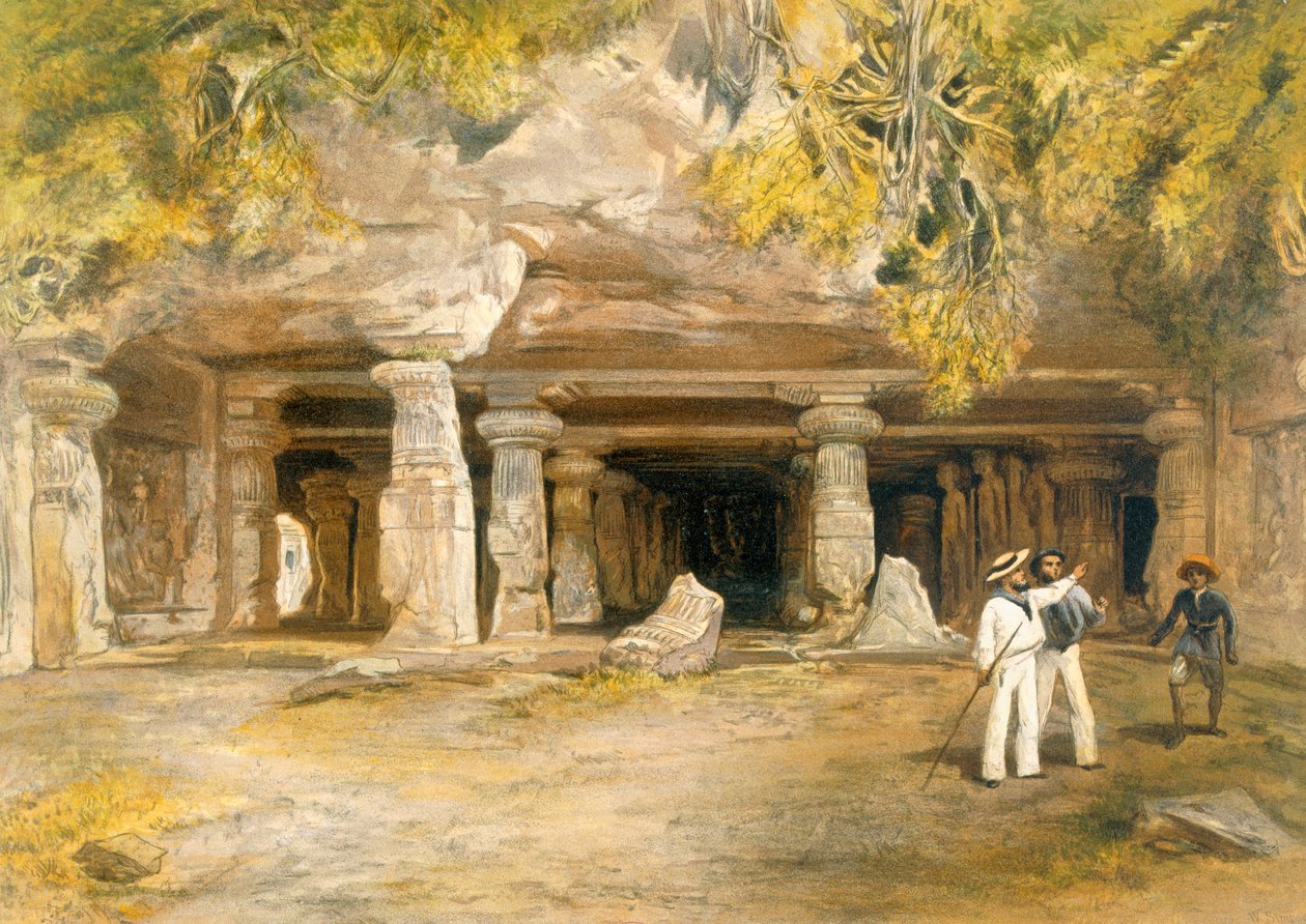 Jeskyně Elephanta, z ‚Indie starověká a moderní‘, 1867 od William Crimea Simpson
