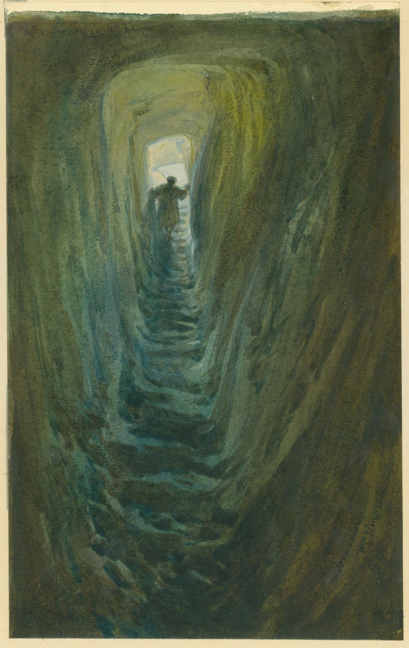 Well of the Steps, Jerusalem, 1871 (wc a tužka na papíře) od William Crimea Simpson