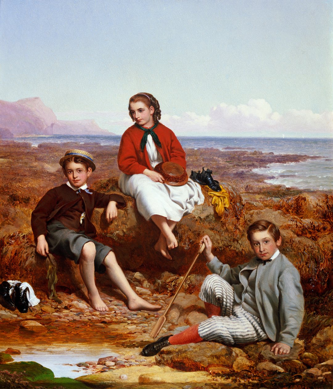 Florence, Arthur a Charles Moore na břehu moře, 1868 od William Crosby