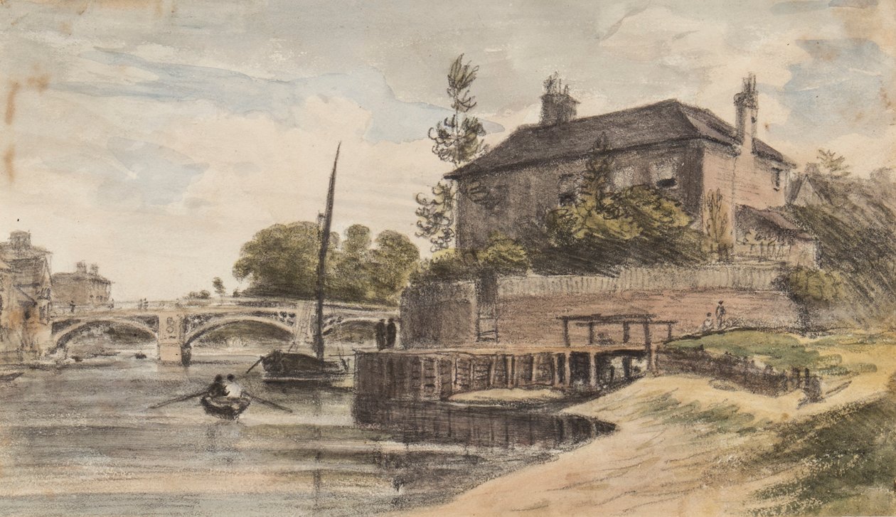 Berkshire: Windsorský most z louky do Clewer, pan Collins" House, Young Cramer a Blagsom na lodi, 18. července 1832 od William Crotch