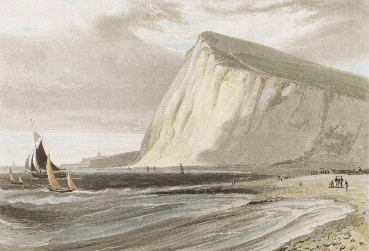 Dover, ze Shakespearova útesu, z „Cesta kolem Velké Británie uskutečněná mezi lety 1814 a 1825“, publikovaná v roce 1823 (akvatinta) od William Daniell