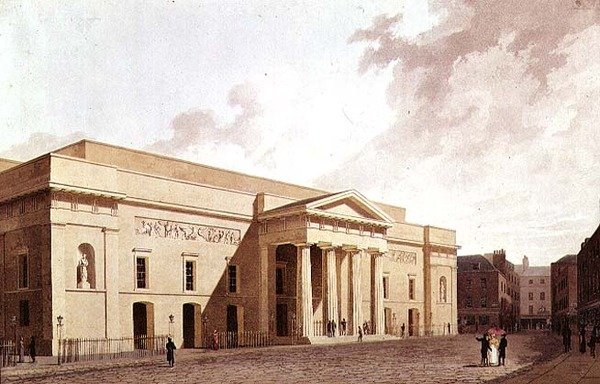 Východní průčelí 2. divadla Covent Garden podle návrhu Roberta Smirkeho s Flaxmanovými panely, 1809 od William Daniell