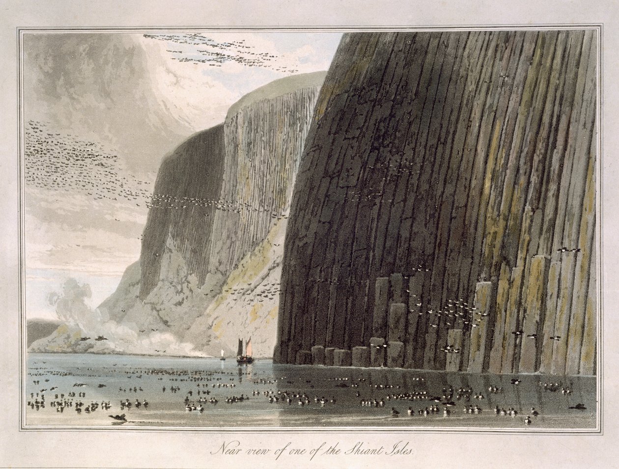 Blízký pohled na jeden ze Shiantských ostrovů z knihy "A Voyage A Great Britain Undertaken between the Years 1814 and 1825" vydané v roce 1829. od William Daniell