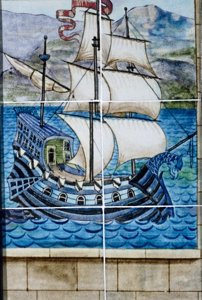 Šest dlaždic zobrazujících galeonu (keramické) od William de Morgan