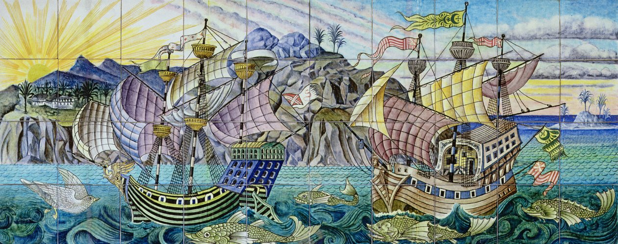 Dlaždice zobrazující galeony, 1888-97 (keramika) od William de Morgan