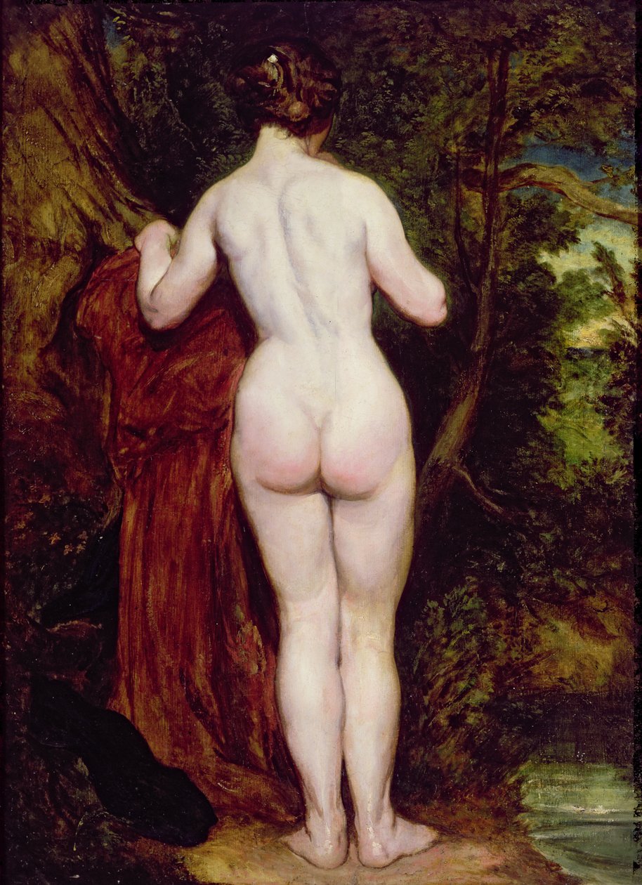 Stojící ženský akt u proudu, 1825 (olej na desce) od William Etty