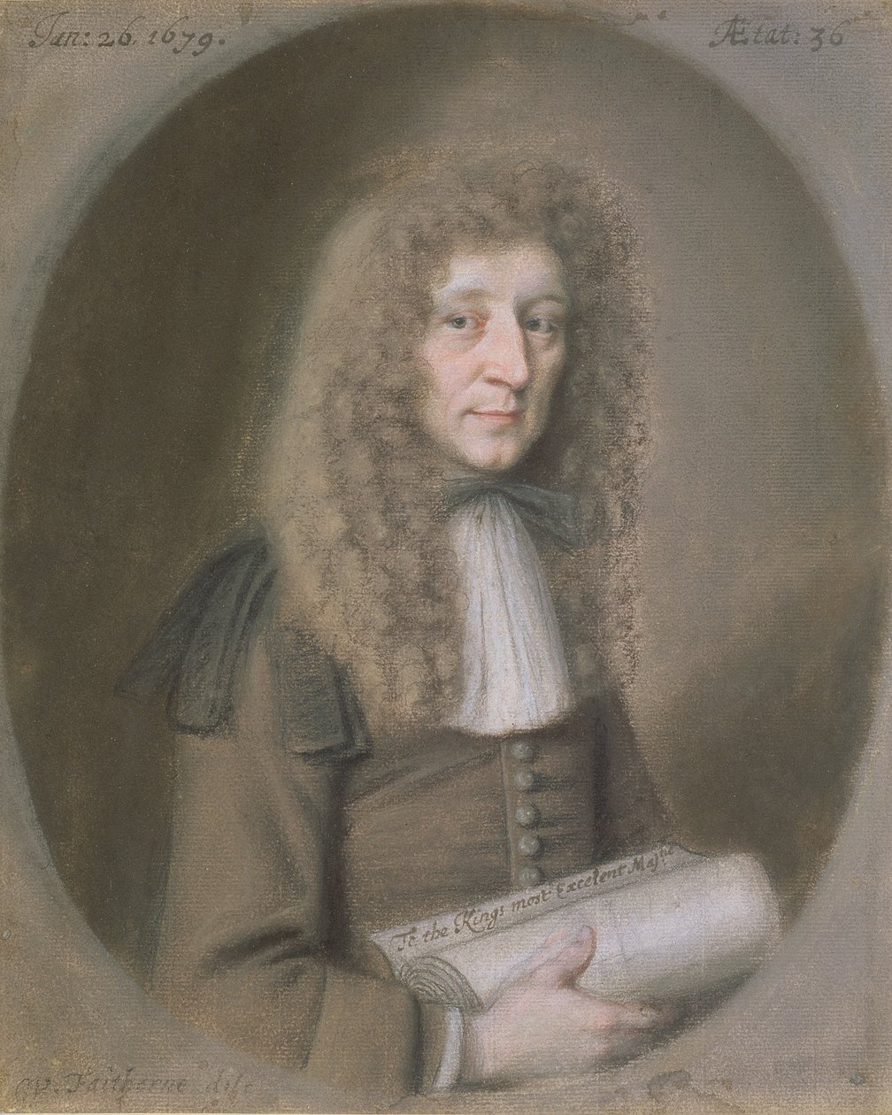 Portrét muže, pravděpodobně Thomas Dare, 1679 (pastel a černá křída na papíře) od William Faithorne