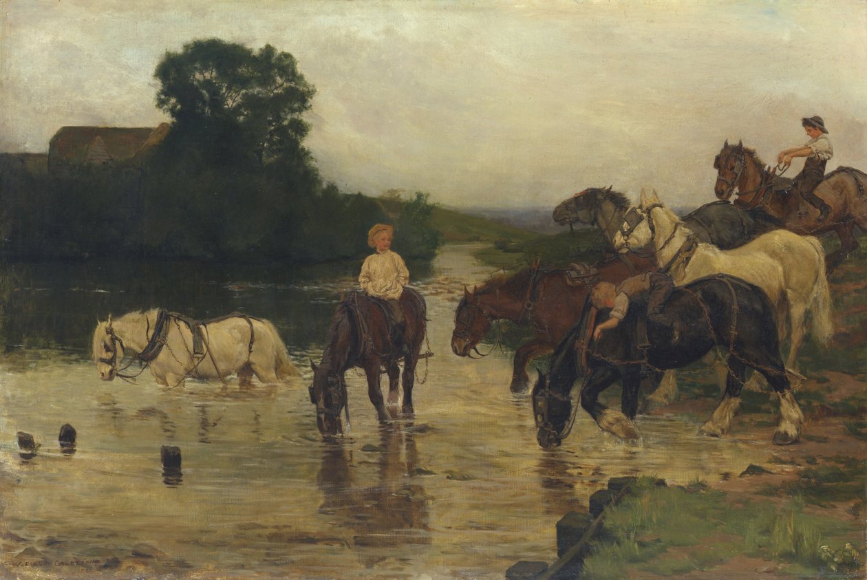 Koupací koně po práci, 1884 od William Frank Calderon