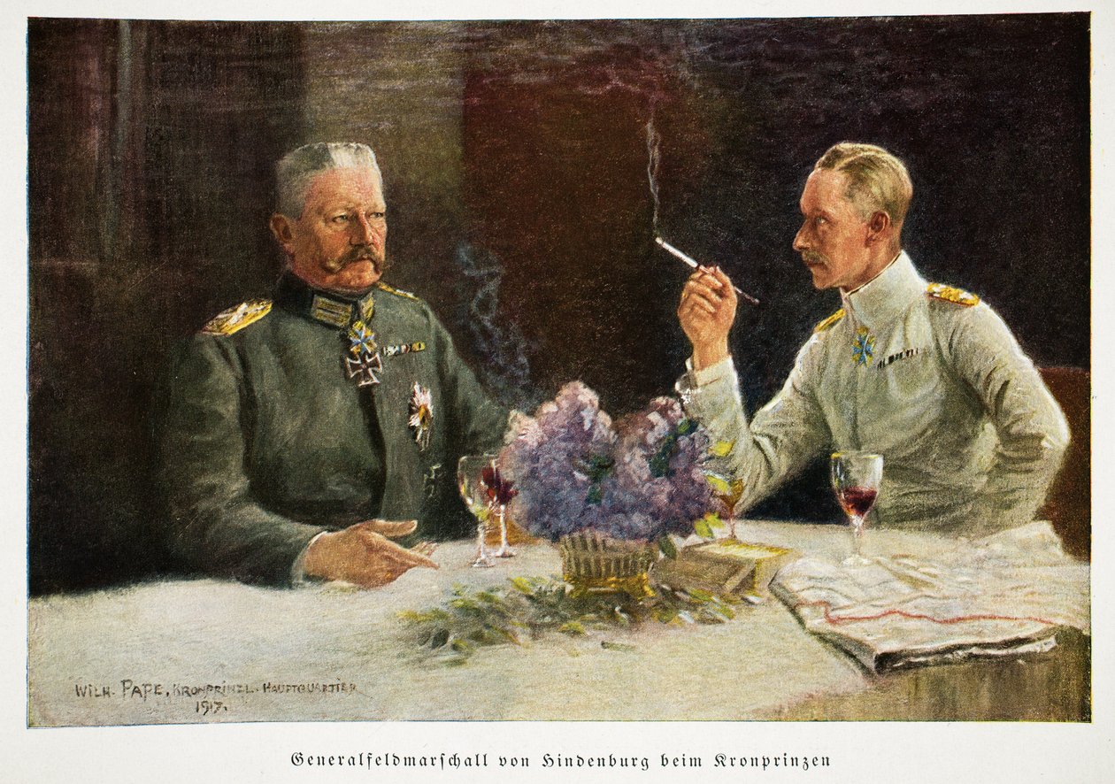William, korunní princ Německa a generál polní maršál von Hindenburg v Kronprinzen, hospoda. 1917 od William Friedrich Georg Pape