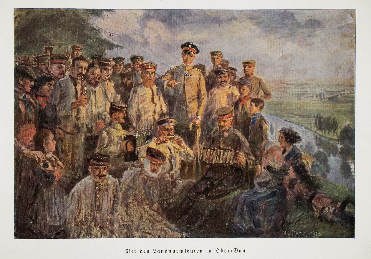 William, korunní princ Německa na návštěvě u vojáků, kteří odpočívají se svými rodinami mimo službu, hospoda. 1918 od William Friedrich Georg Pape