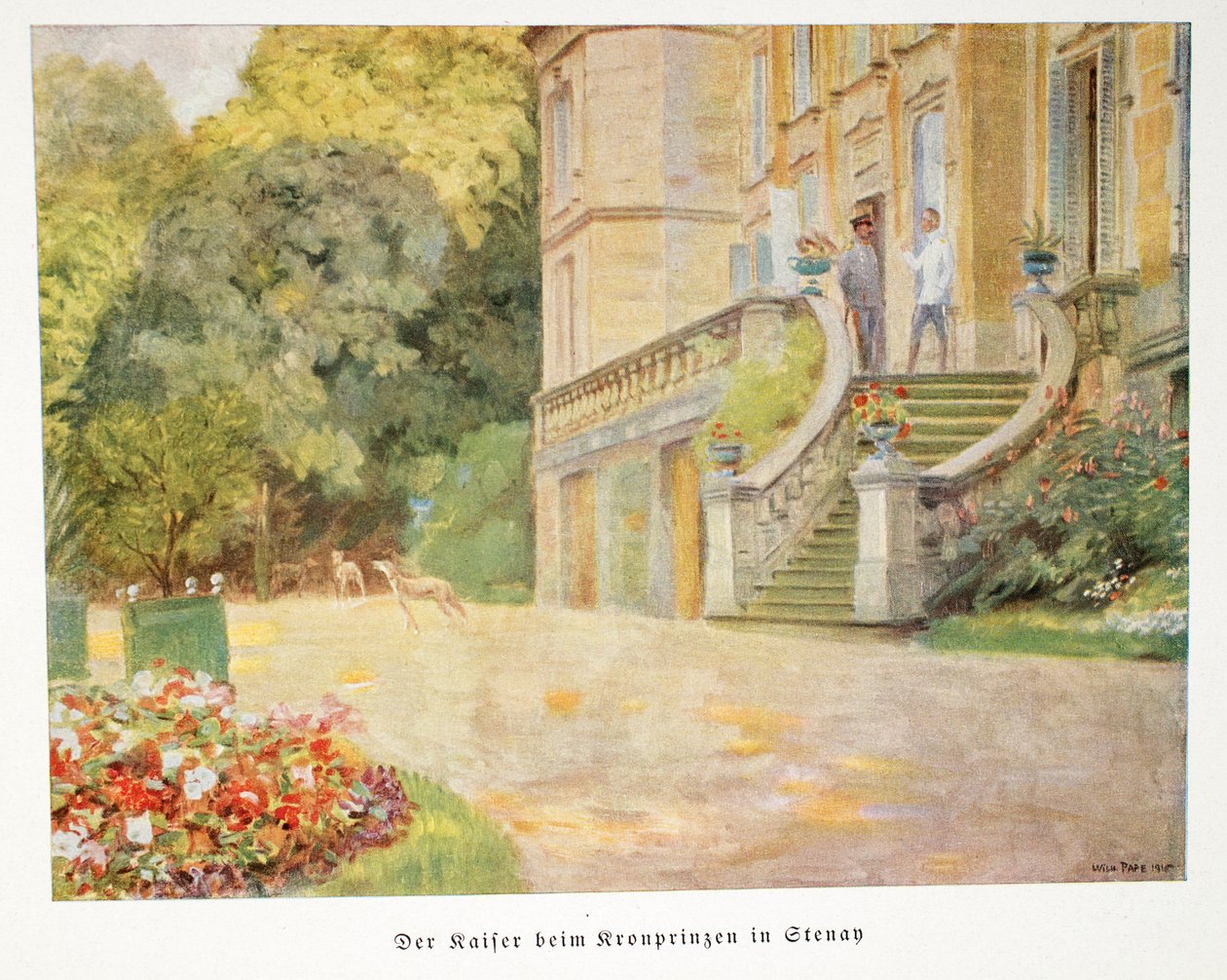 William, korunní princ Německa s císařem v Gtenanu, hospoda. 1918 (barevná litografie) od William Friedrich Georg Pape