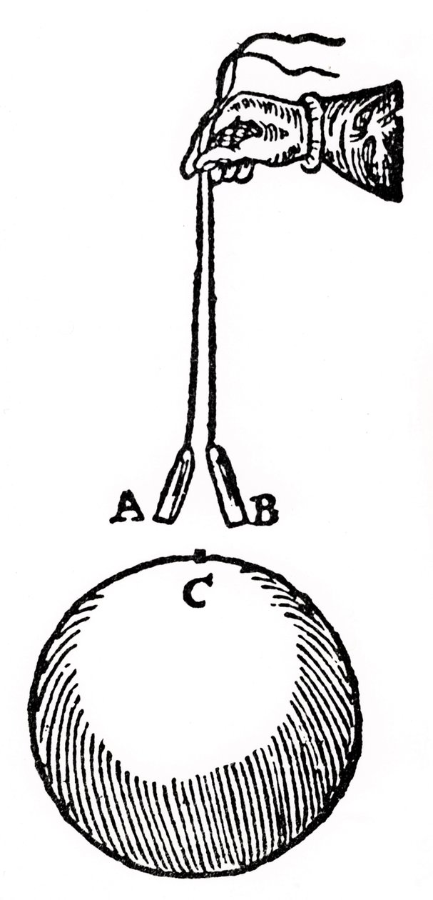 Gilbertův experiment demonstrovat, že dva kusy železného drátu, A, B, umístěné blízko pólu, C, magnetu, budou mít stejný magnetismus indukovaný v nich a tak odpuzovat jeden jiný. Od Williama Gilberta od William Gilbert