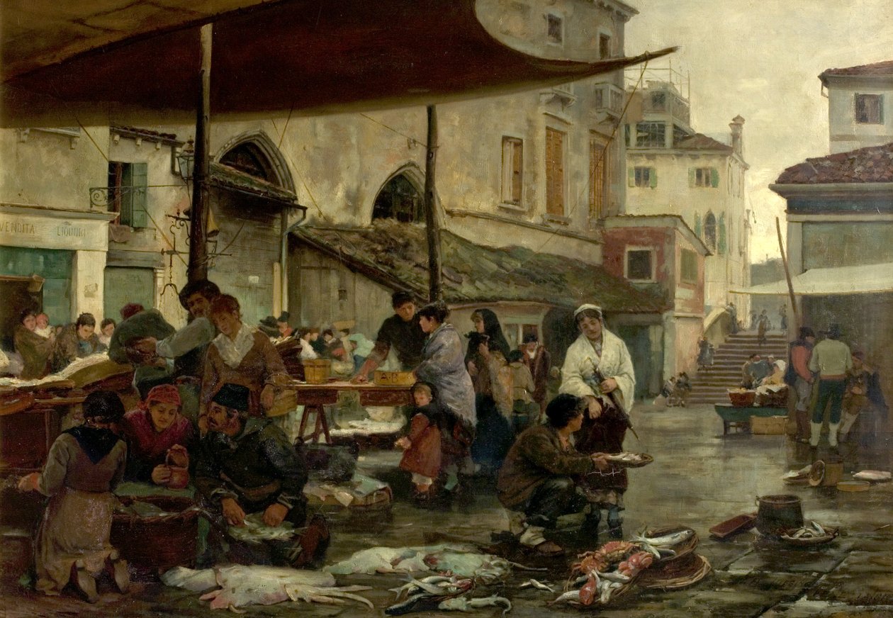 Rybí trh, Benátky, Itálie, 1881 od William H. Jobbins