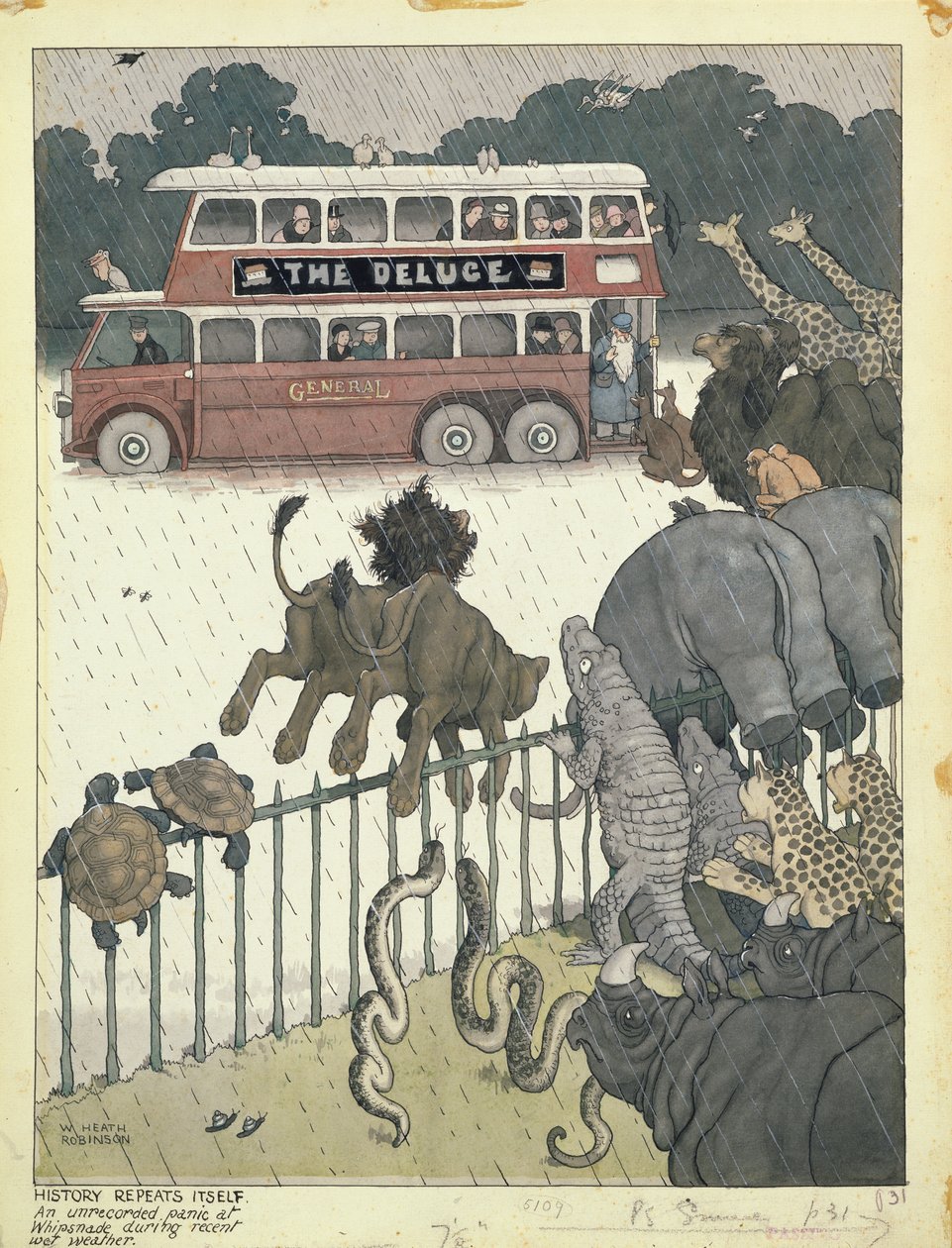 Historie se opakuje: Nezaznamenaná panika ve Whipsnade během nedávného vlhkého počasí od William Heath Robinson