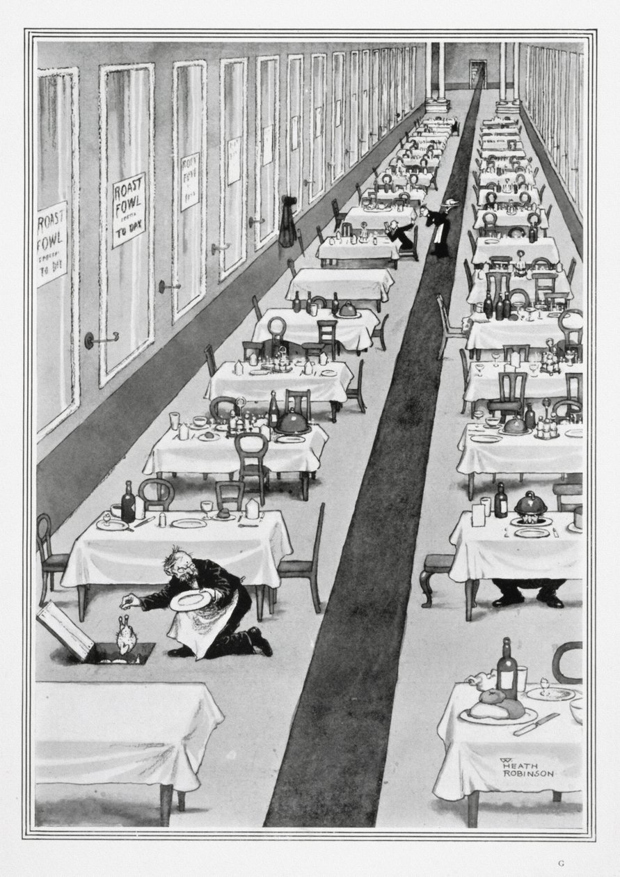 Dnes pečená slepice, z některých děsivých válečných obrázků, 1915 (tisk) od William Heath Robinson