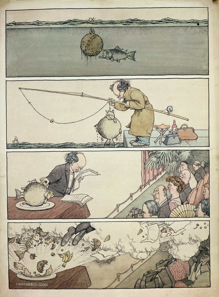 Ryba a plovoucí důl od William Heath Robinson