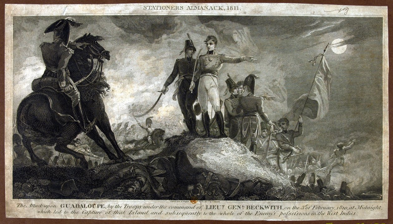 Útok na Guadeloupe jednotkami pod velením generálporučíka Beckwitha 3. února 1810 o půlnoci z „The Stationer