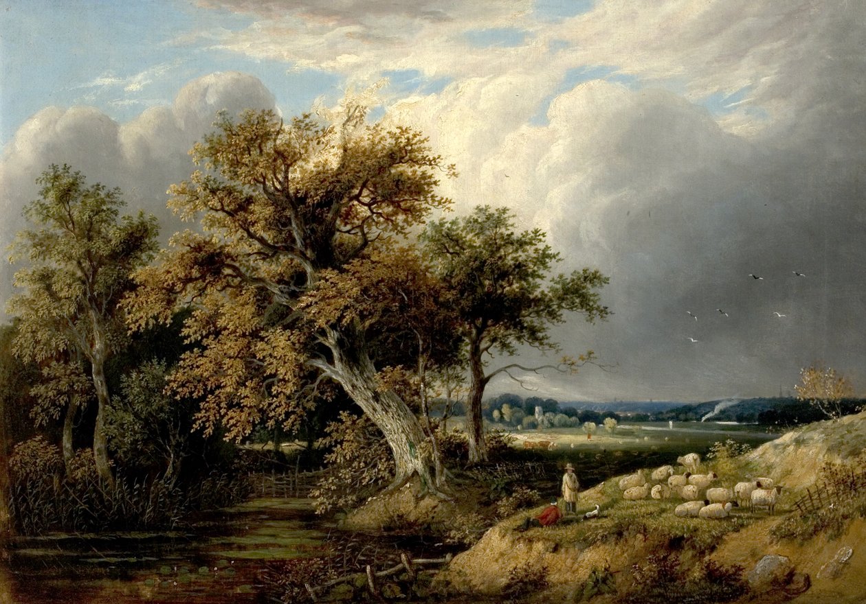 Krajina se stromy a ovcemi, 19. století od William Henry Crome
