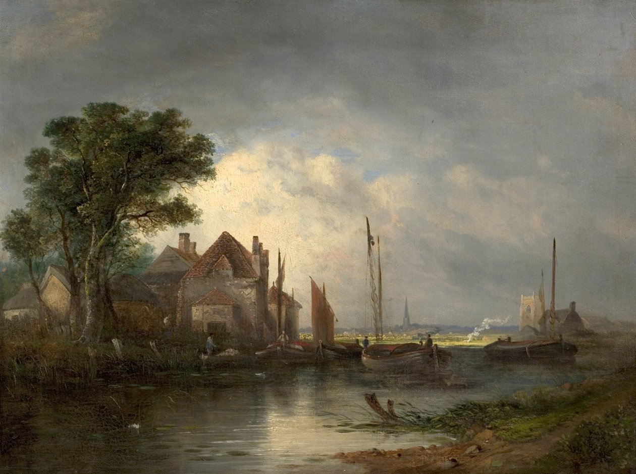 Říční scéna s loděmi, 19. století od William Henry Crome