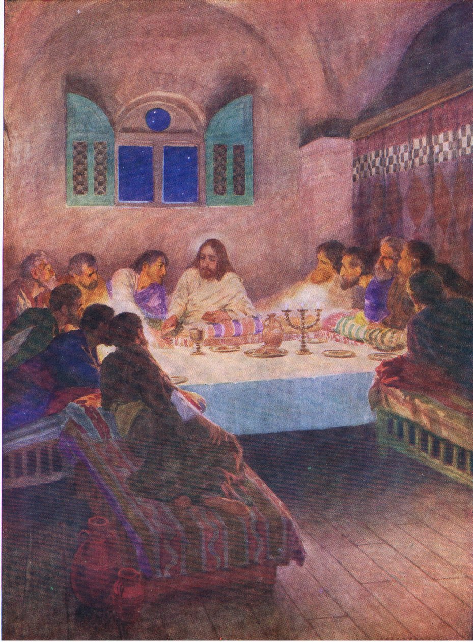 Poslední večeře, z The Bible Picture Book vydané Thomasem Nelsonem, c.1950 od William Henry Margetson