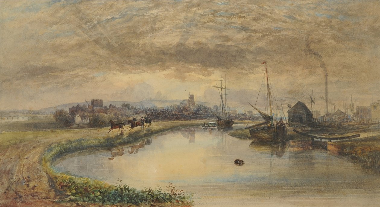 Brzy ráno – Carlisle z kanálu, 1842-66 (wc na papíře) od William Henry Nutter