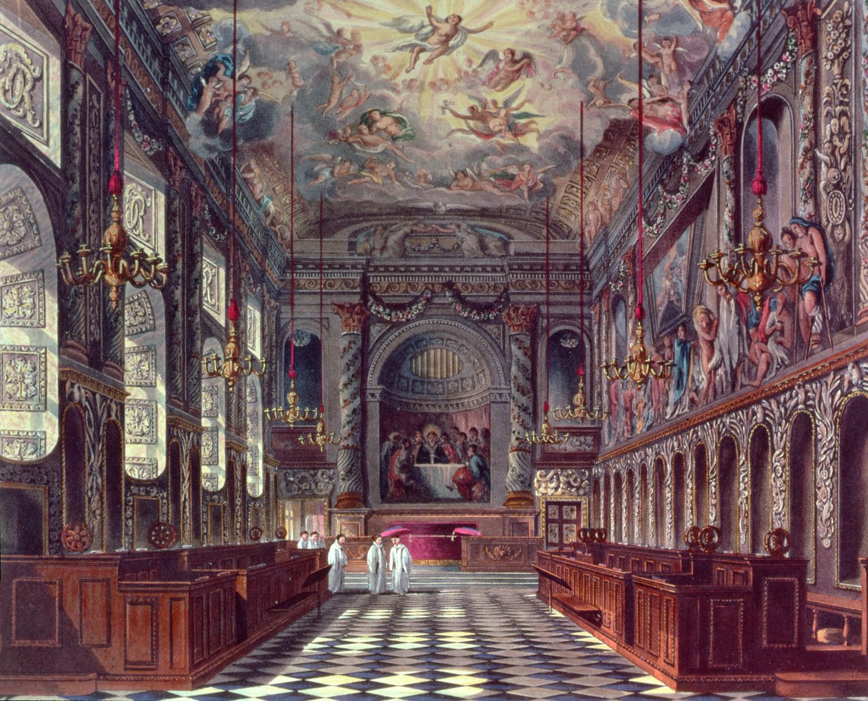 Královská kaple na hradě Windsor z Pynesova královského sídla, 1818 od William Henry Pyne