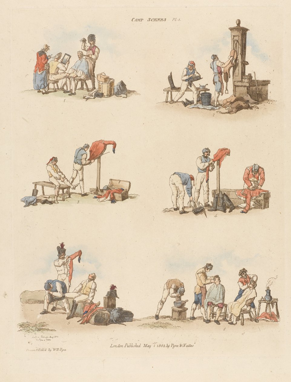 Camp Scenes, 1803 (barevný lept) od William Henry after Pyne