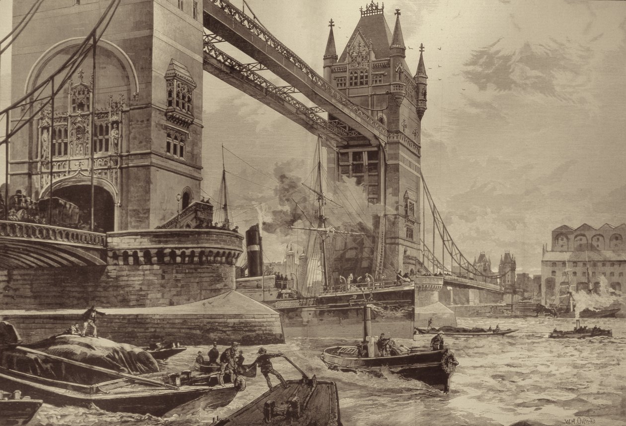 Tower Bridge, který má být postaven nad Temží: Základní kámen položený princem z Walesu v pondělí minulé, z The Illustrated London News, 26. června 1886 od William Heysham after Overend